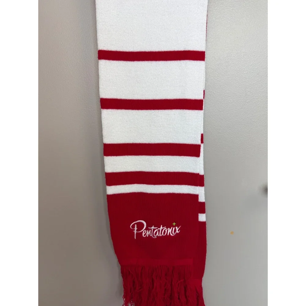 Pentatonix Scarf‎ Red White Striped Knit Embroidered Logo Fringe Winter Merch